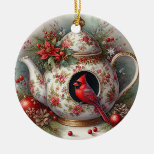 Décoration En Céramique Théière Maison pour oiseaux Cardinal 5