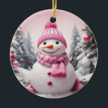 Décoration En Céramique Thème rose personnalisé Noël Snowman<br><div class="desc">Thème rose personnalisé Noël Snowman</div>