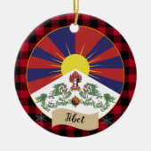 Décoration En Céramique Tibet, Plaid de buffle rouge & Drapeau tibétain (Devant)