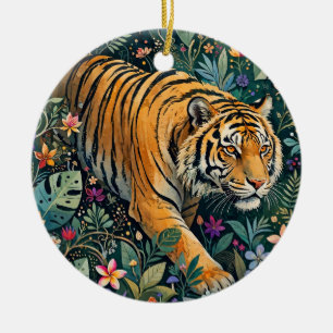 Décoration En Céramique Tigre aux yeux ambre, feuillage de jungle fantaisi