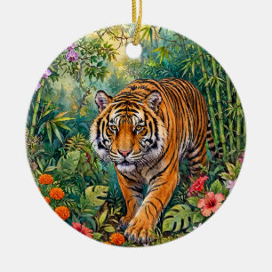 Décoration En Céramique Tigre du Bengale Bambou Vibrant Jungle