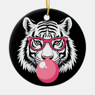 Décoration En Céramique Tigre Portant des lunettes et soufflant de la gomm