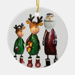 Décoration En Céramique Tin Santa and Cute Tin Reindeers with Gifts