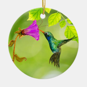 Décoration En Céramique Tirette suspendue d'oiseau-mouche et de fleur