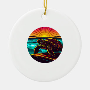 Décoration En Céramique Tortue au coucher du soleil, conception de la natu