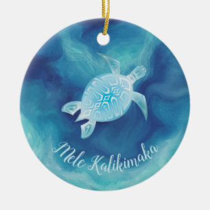 Décoration En Céramique Tortue bleue Mele Kalikimaka Hawaiian 