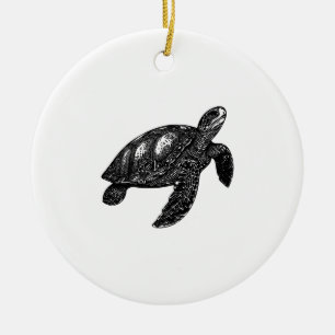 Décoration En Céramique Tortue d'eau ancienne élégante nageant Copie