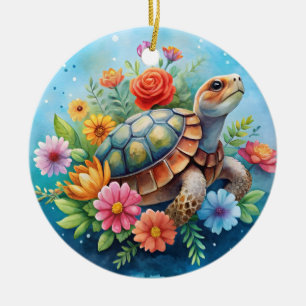 Décoration En Céramique Tortue florale