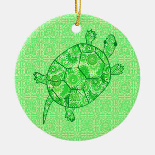 Décoration En Céramique Tortue tourbée fractale - chaux et vert émeraude