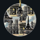 Décoration En Céramique Tour Eiffel vintage de collage de voyage de Paris<br><div class="desc">Collage antique vraiment beau de voyage comportant Tour Eiffel,  L'Arc de Triomphe et Notre Dame à Paris France,  conçue utilisant la courtoisie vintage d'illustrations des graphiques féeriques. Image disponible sur de divers cadeaux et produits.</div>