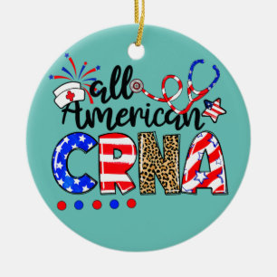 Décoration En Céramique Tout Américain CRNA Chignon Méssy Drapeau USA 4 Ju