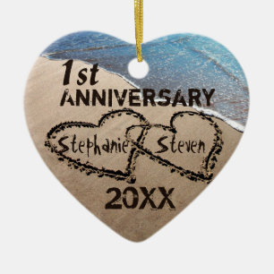 Décoration En Céramique Tout D'Abord, Un Anniversaire Deux Coeurs Dans L'O