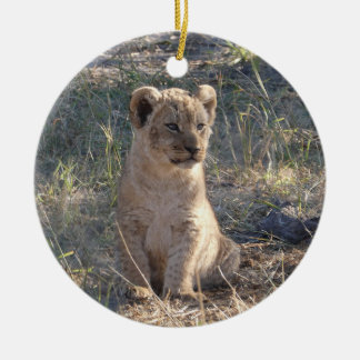 Décoration En Céramique Tout petit lionceau africain assis dans l'herbe