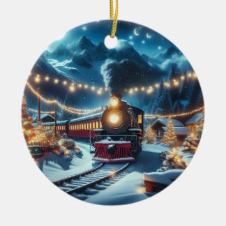 Décoration En Céramique Train de Noël magique dans un paysage enneigé