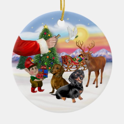 Décoration En Céramique Traitement pour deux Dachshunds (Devant)