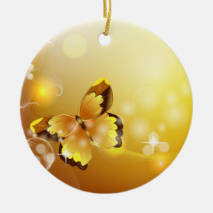 Décoration En Céramique Très jaune, papillon et bulles