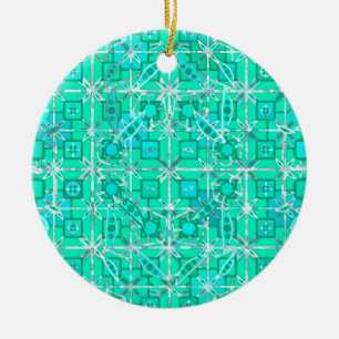 Décoration En Céramique Tribal Batik - aqua et turquoise avec blanc