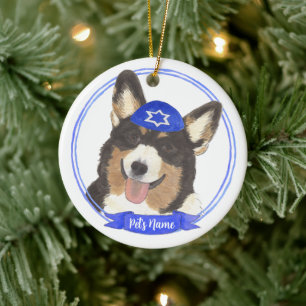 Décoration En Céramique Tricolor noir personnalisé Corgi Hanoukka