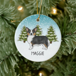 Décoration En Céramique Tricolore noir Pembroke Corgi Chien hiver Noël