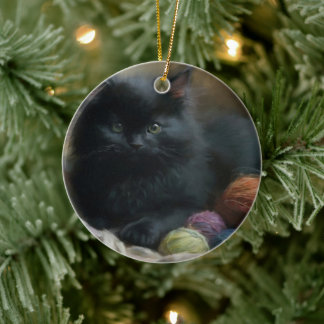 Décoration En Céramique Tricot compagnon Kitten noir avec fils