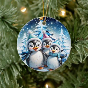 Décoration En Céramique Trois adorables pingouins