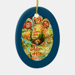 Décoration En Céramique Trois anges, l'amour de Noël