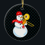 Décoration En Céramique Trombone Snowman<br><div class="desc">A snowman trombone player wearing a music note scarf is a funny winter gift design for trombonists,  music teachers and students in concert,  jazz and marching band.</div>
