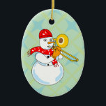 Décoration En Céramique Trombone Snowman<br><div class="desc">A snowman trombone player wearing a music note scarf is a funny winter gift design for trombonists,  music teachers and students in concert,  jazz and marching band.</div>
