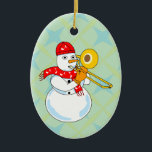 Décoration En Céramique Trombone Snowman<br><div class="desc">A snowman trombone player wearing a music note scarf is a funny winter gift design for trombonists,  music teachers and students in concert,  jazz and marching band.</div>
