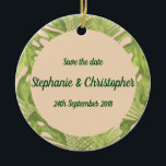 Décoration En Céramique Tropical Green et Blush Mariage<br><div class="desc">Un garde-robe datant avec un thème tropical,  avec une frontière de plantes tropicaux et un centre broussailleux,  avec les détails personnalisés des noms de mariée et de mariée,  et la date du mariage,  à envoyer à vos amis pour qu'ils n'oublient pas!</div>