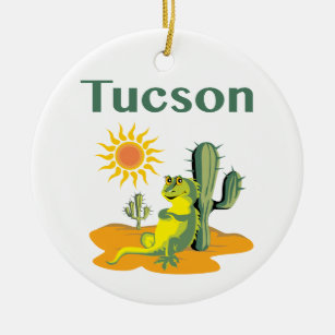 Décoration En Céramique Tucson Arizona Lizard sous Saguaro