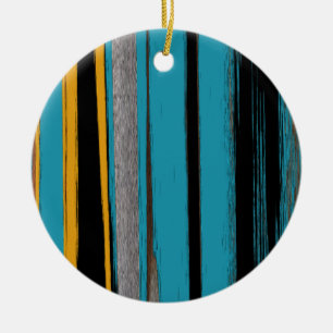 Décoration En Céramique Turquoise Et Noire - Bandes D'Art Abstraites