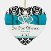 Décoration En Céramique Turquoise, Noir Damask Love Hearve Mariage (Dos)