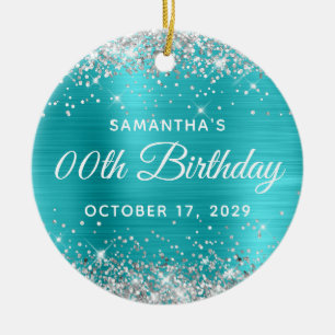 Décoration En Céramique Turquoise Pailleté Argent Anniversaire Toute Année