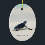 Décoration En Céramique Turtle Beach Voyage Nom personnalisé | Nature<br><div class="desc">Ce design est composé d'une petite tortue qui se dirige vers l'océan après sa naissance. Personnalisez en modifiant le texte dans la zone de texte ou en supprimant le texte sans nom. #tortue #vie marine #océan #seaturtle #leatherback #plage #vie marine #personnalisées #nom #noël #vacances #fêtes #fête #ornements #décorations #décorations #célébrations...</div>
