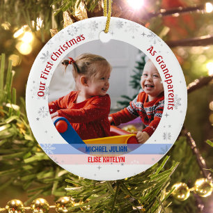 Décoration En Céramique Twins Baby Boy Girl 1st Xmas Grand-parents Photos