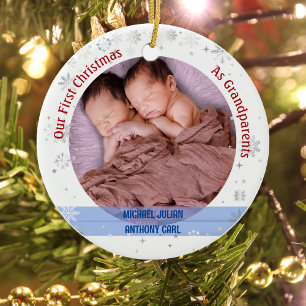 Décoration En Céramique Twins Baby Boys 1st Xmas As Grand-Parents 2 Photos