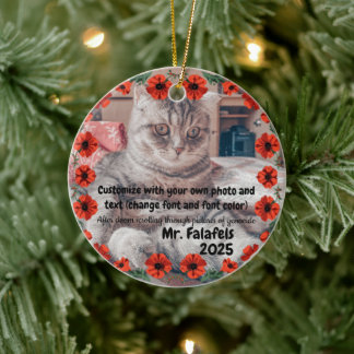 Décoration En Céramique Two Photo Custom Text Red Poppies Free Palestine