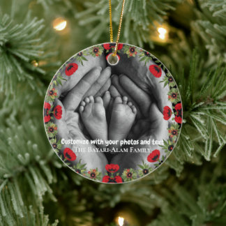 Décoration En Céramique Two Photo Custom Text Red Poppies Free Palestine