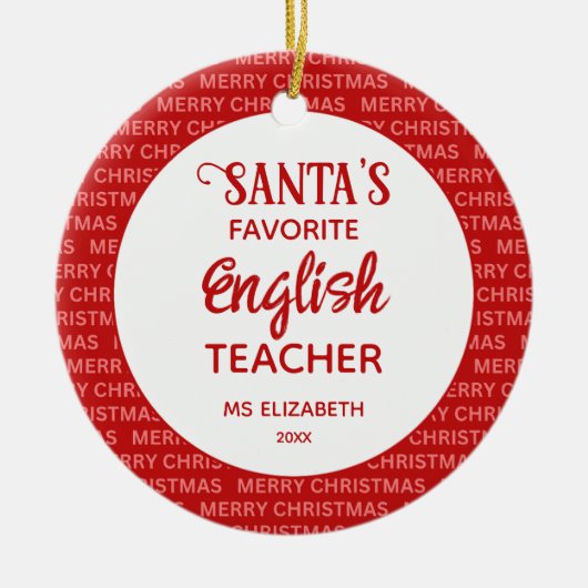 Décoration En Céramique Typographie moderne Anglais Enseignant Noël Rouge (Devant)