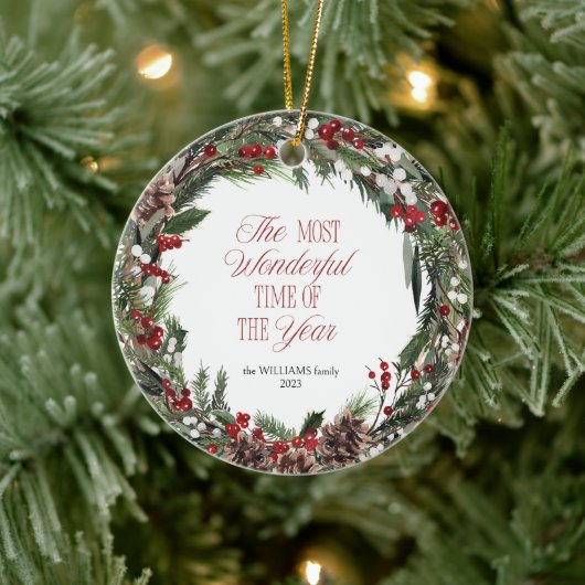 Décoration En Céramique Typographie moderne Red Berry Wreath Noël (Arbre)