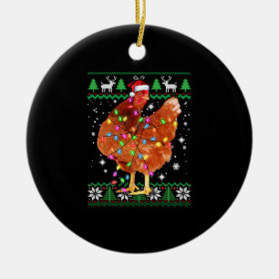 Décoration En Céramique Ugly Christmas Chicken Santa Hat Lights