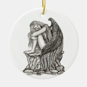 Décoration En Céramique Un ange endormi sur la pierre