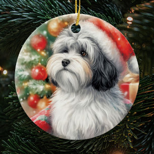 Décoration En Céramique Un chien Havanais à Noël