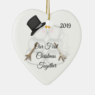 Décoration En Céramique Un couple de motoneiges, Noël 2019