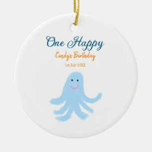 Décoration En Céramique Un joyeux poulpe bleu sous la mer anniversaire