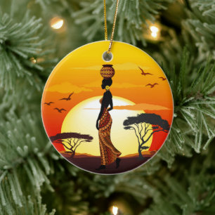 Décoration En Céramique Une belle femme africaine Silhouette sur les solei