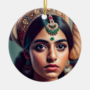 Décoration En Céramique Une fille d'Inde Décorée avec or