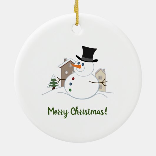 Décoration En Céramique Une joyeuse illustration de Noël Snowman (Dos)