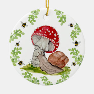 Décoration En Céramique Une mouche de forêt colorée et un escargot